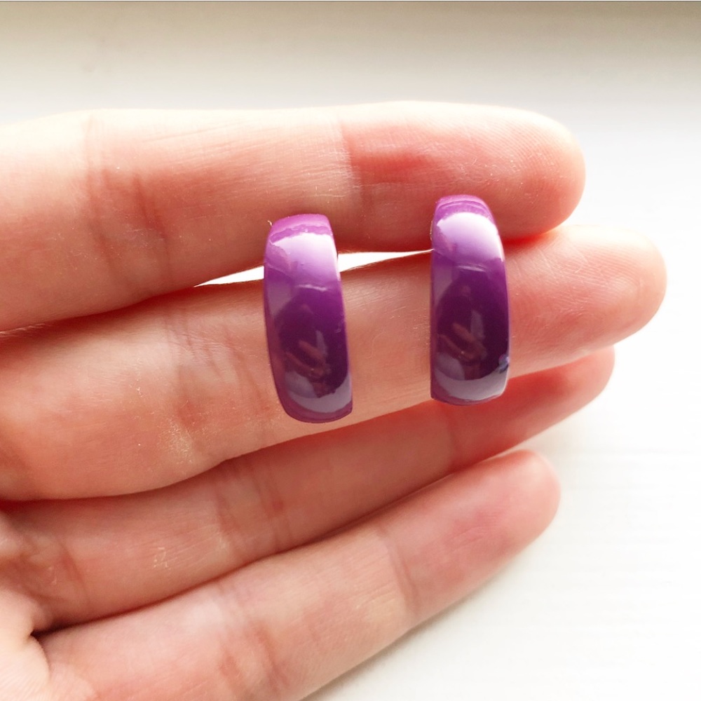 Vintage purple open hoop cuff stud earrings